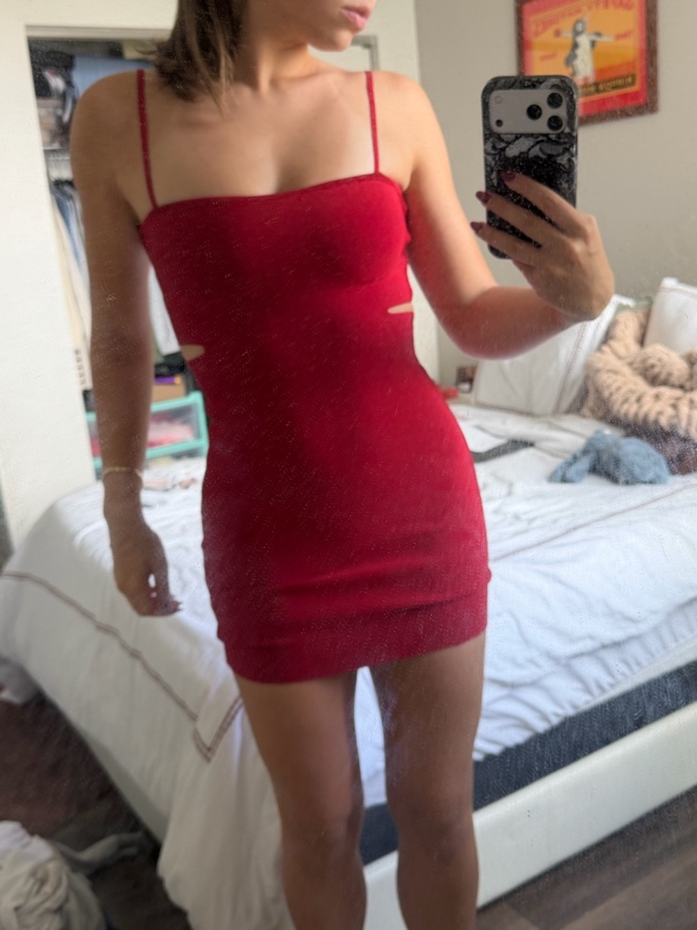 Red Cutout Bodycon Mini Dress with Spaghetti Straps